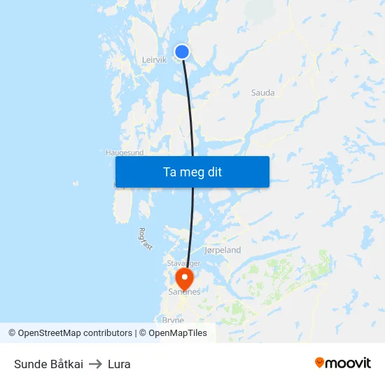 Sunde Båtkai to Lura map