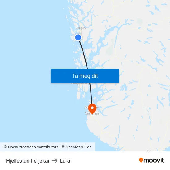 Hjellestad Ferjekai to Lura map