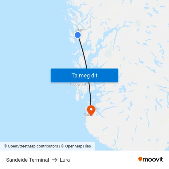 Sandeide Terminal to Lura map