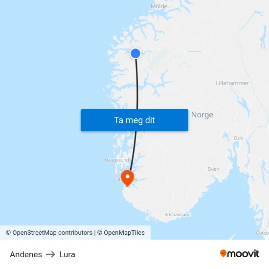 Andenes to Lura map