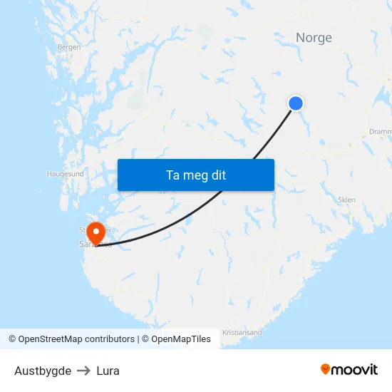 Austbygde to Lura map
