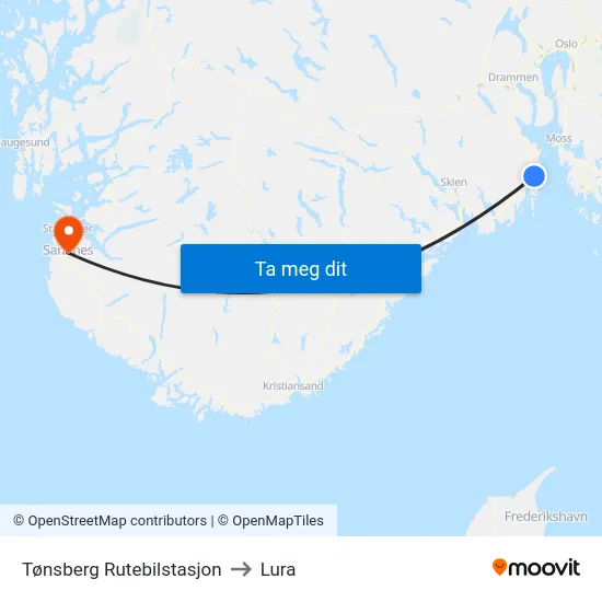 Tønsberg Rutebilstasjon to Lura map