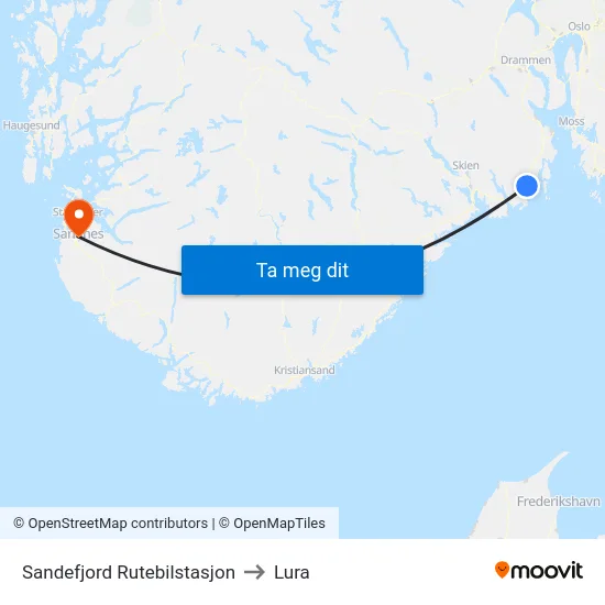 Sandefjord Rutebilstasjon to Lura map