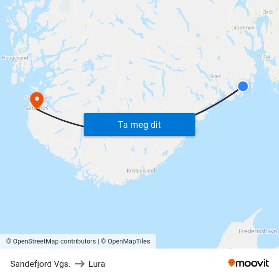 Sandefjord Vgs. to Lura map