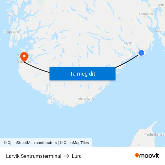 Larvik Sentrumsterminal to Lura map