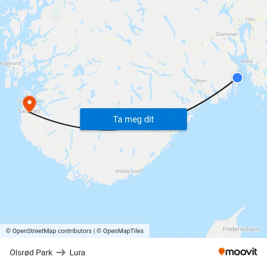 Olsrød Park to Lura map