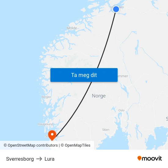 Sverresborg to Lura map