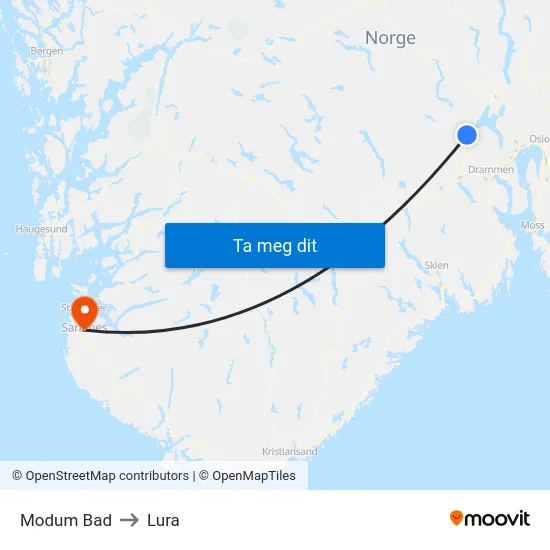 Modum Bad to Lura map