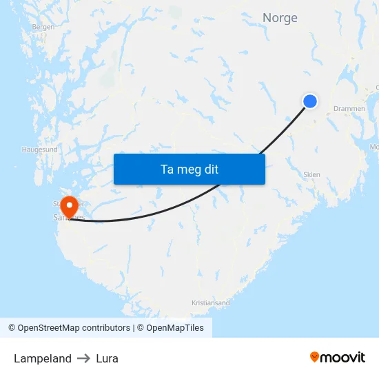 Lampeland to Lura map
