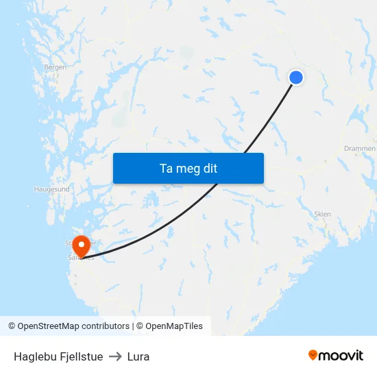 Haglebu Fjellstue to Lura map