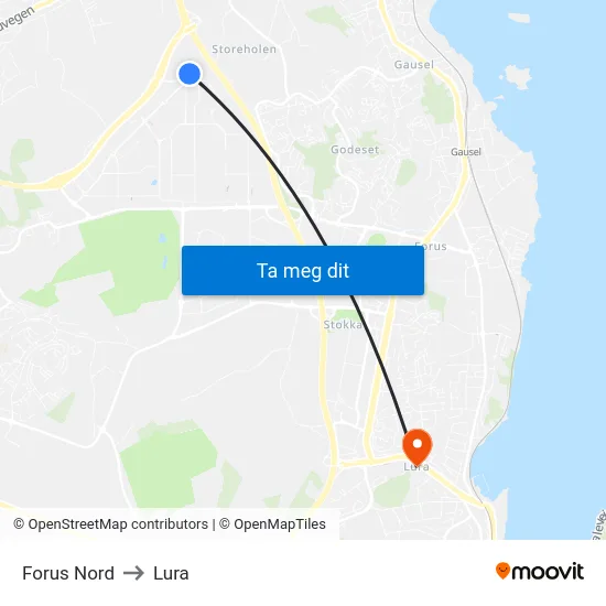 Forus Nord to Lura map