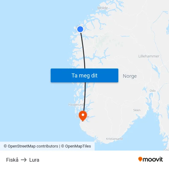 Fiskå to Lura map