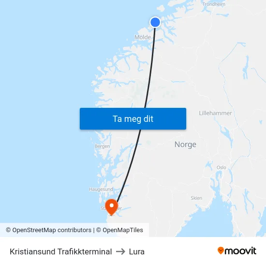 Kristiansund Trafikkterminal to Lura map