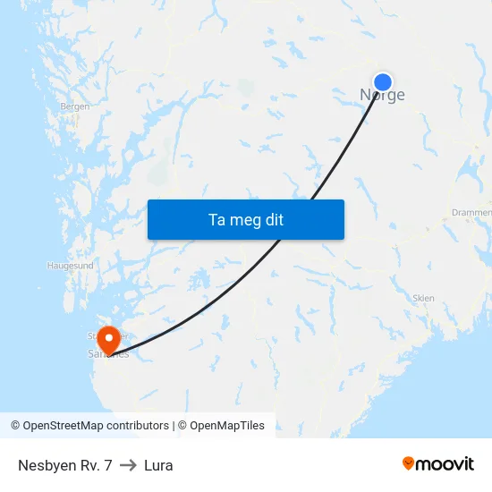 Nesbyen Rv. 7 to Lura map