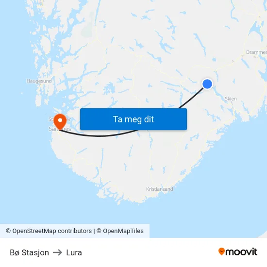 Bø Stasjon to Lura map