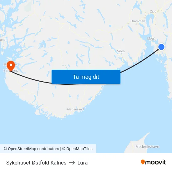 Sykehuset Østfold Kalnes to Lura map