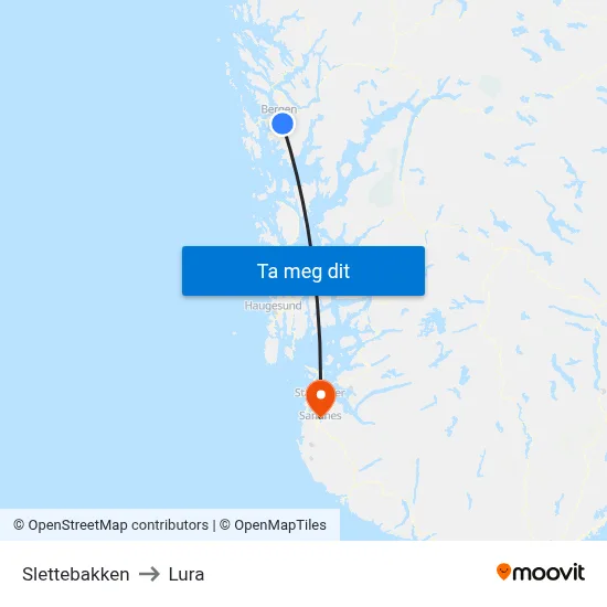 Slettebakken to Lura map