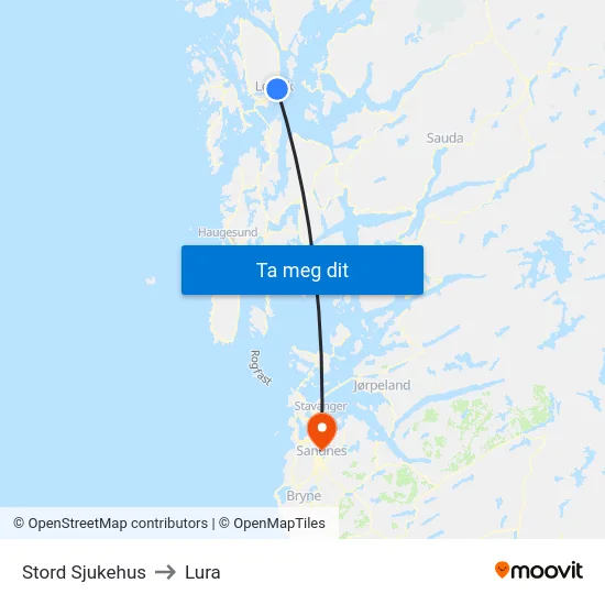 Stord Sjukehus to Lura map