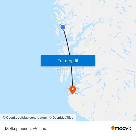 Melkeplassen to Lura map