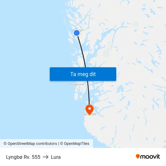 Lyngbø Rv. 555 to Lura map