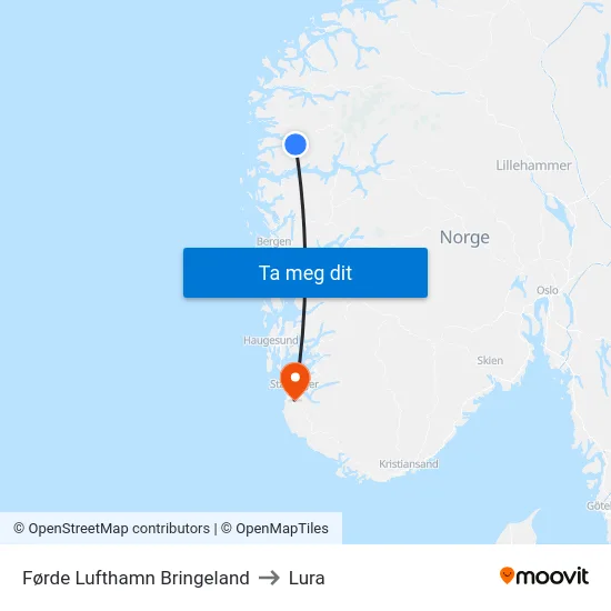 Førde Lufthamn Bringeland to Lura map