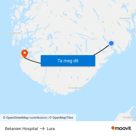 Betanien Hospital to Lura map