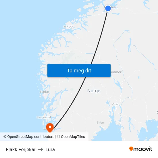 Flakk Ferjekai to Lura map