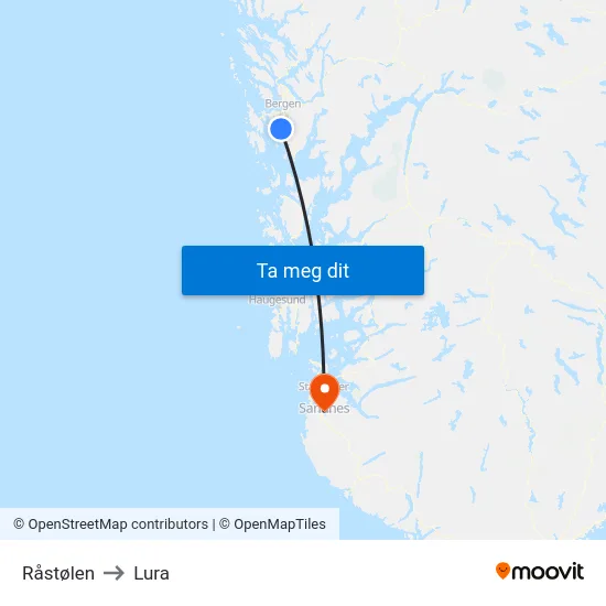 Råstølen to Lura map