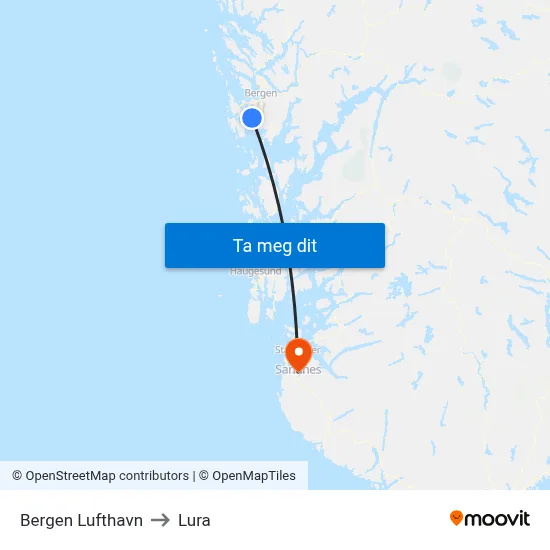 Bergen Lufthavn to Lura map