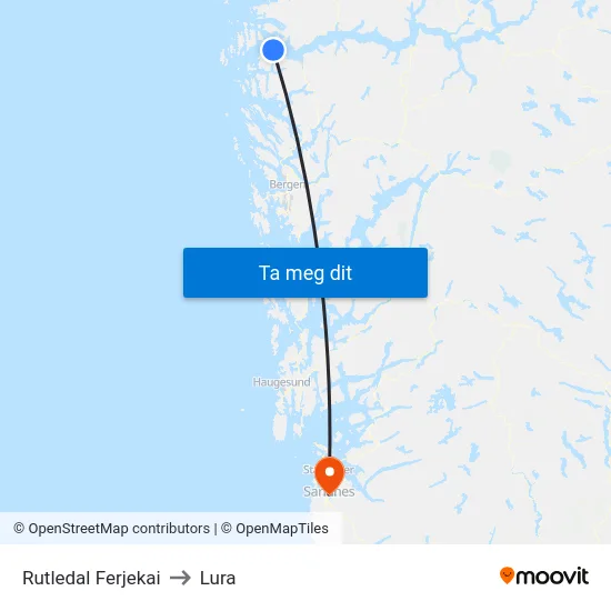 Rutledal Ferjekai to Lura map