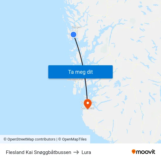 Flesland Kai Snøggbåtbussen to Lura map