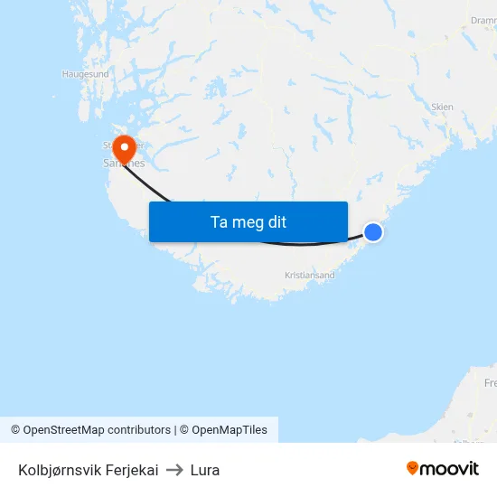 Kolbjørnsvik Ferjekai to Lura map