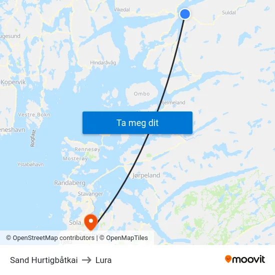 Sand Hurtigbåtkai to Lura map