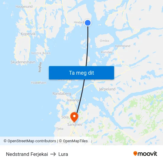 Nedstrand Ferjekai to Lura map