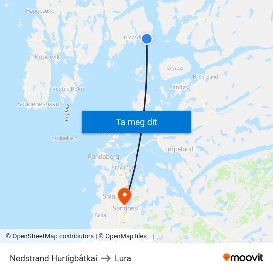 Nedstrand Hurtigbåtkai to Lura map