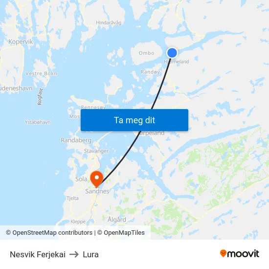 Nesvik Ferjekai to Lura map