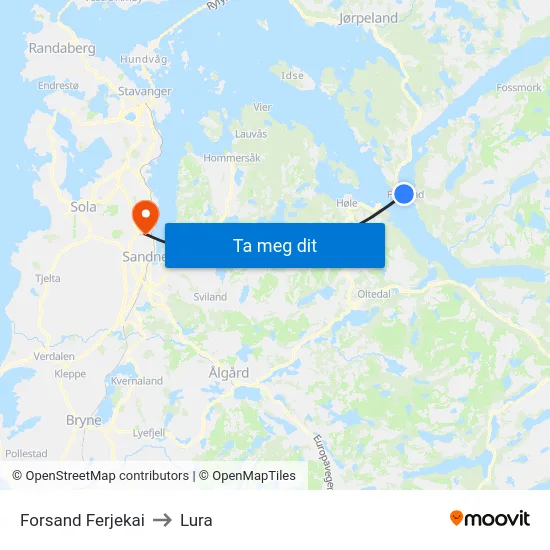 Forsand Ferjekai to Lura map