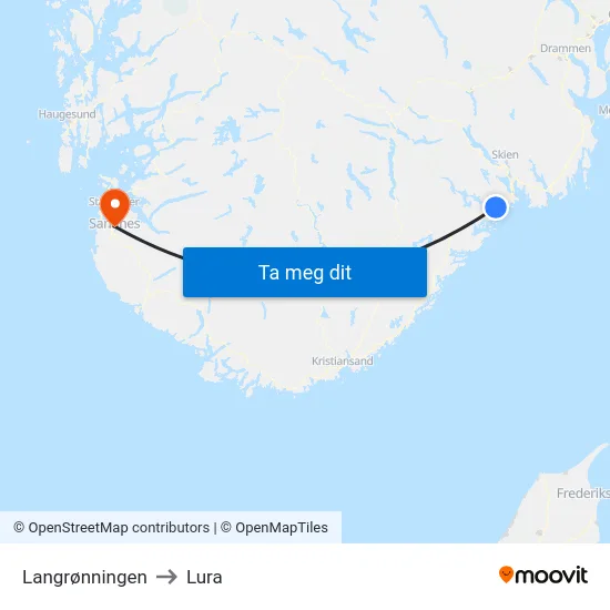 Langrønningen to Lura map