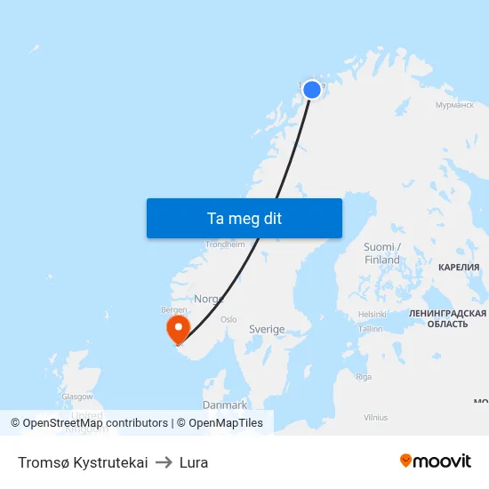 Tromsø Kystrutekai to Lura map