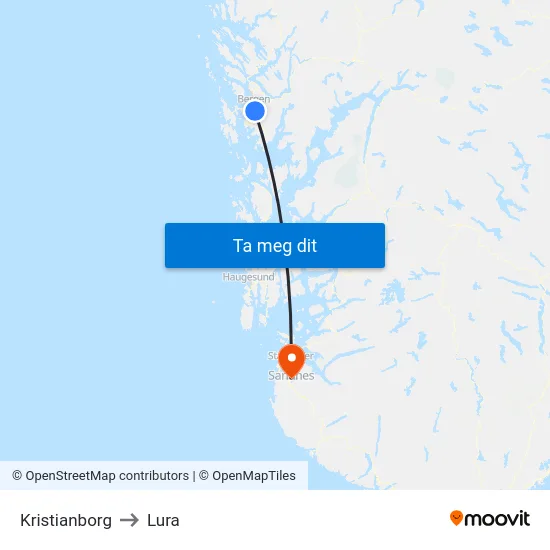 Kristianborg to Lura map