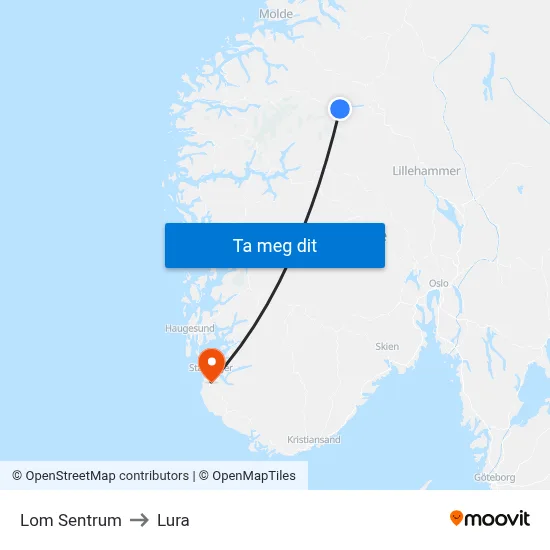 Lom Sentrum to Lura map