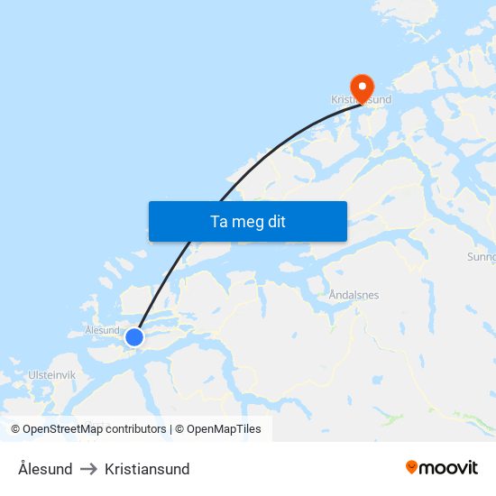 Ålesund to Kristiansund map