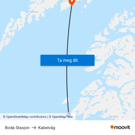 Bodø Stasjon to Kabelvåg map