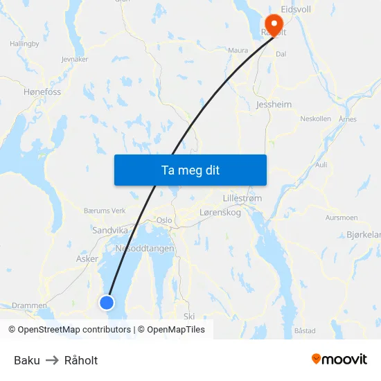 Baku to Råholt map