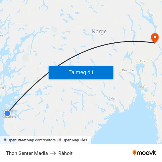 Thon Senter Madla to Råholt map