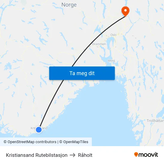 Kristiansand Rutebilstasjon to Råholt map