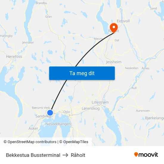 Bekkestua Bussterminal to Råholt map
