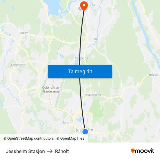 Jessheim Stasjon to Råholt map