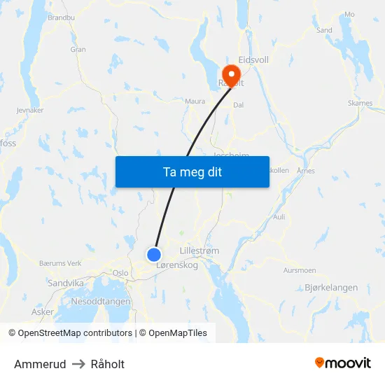 Ammerud to Råholt map