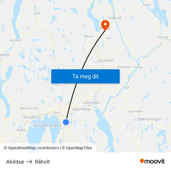 Abildsø to Råholt map